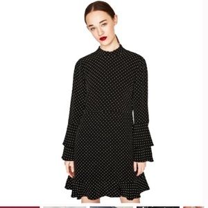 ZARA Black Midi Polka Dot Dress